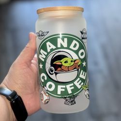 Yoda Coffee 16oz Glass Can Tumbler