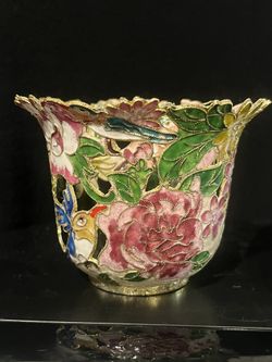 Cloisonné Enamel And Gold Metal Votive Candle Holder 