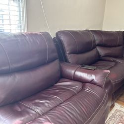 Leather Sofa, Reclining Chairs, Cup Holders 