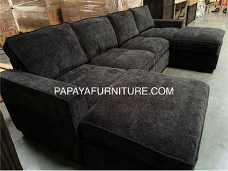 New 118”L Black Sectional Sofa Couch, Double Chaise Sectional, Sofa, U-Shaped Couch, Large Sectional, Apartment Sofa, Living Room Couch, Black Couch, 