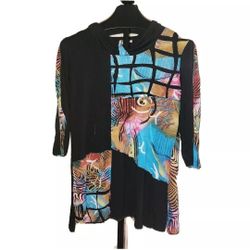 Parsley Sage Womens Top XL Black Art To Wear Long Sleeve  Tunic Stretch Rayon