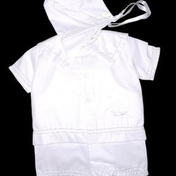 Vintage Something Pretty Cradle Club White Shirt Pants&Cap Sailboat Sz 18 months