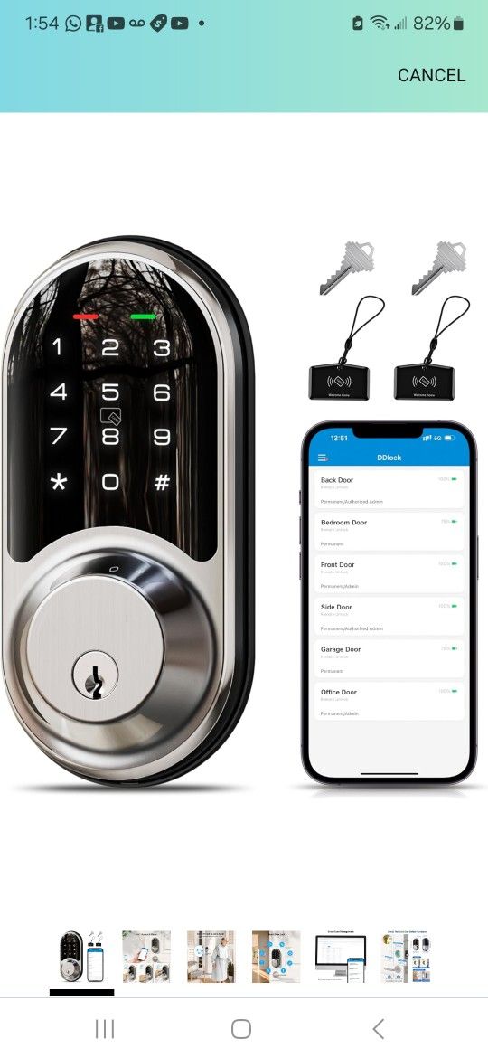 Veise Smart Lock, Keyless Entry Door Lock, Smart Locks for Front Door with App Control, Electronic Digital Lock with Touchscreen Keypad Set, Smart Dea