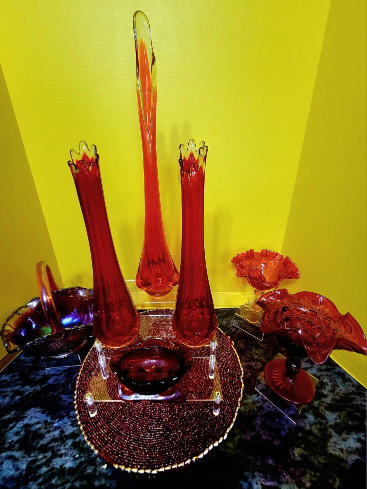 Vintage Amberina Glass Collection Please See Description For Measurements And Pricing