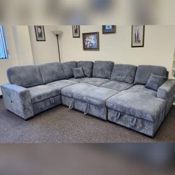 Dark gray  corduroy large sectional sleeper sofa with pull out Sofa bed