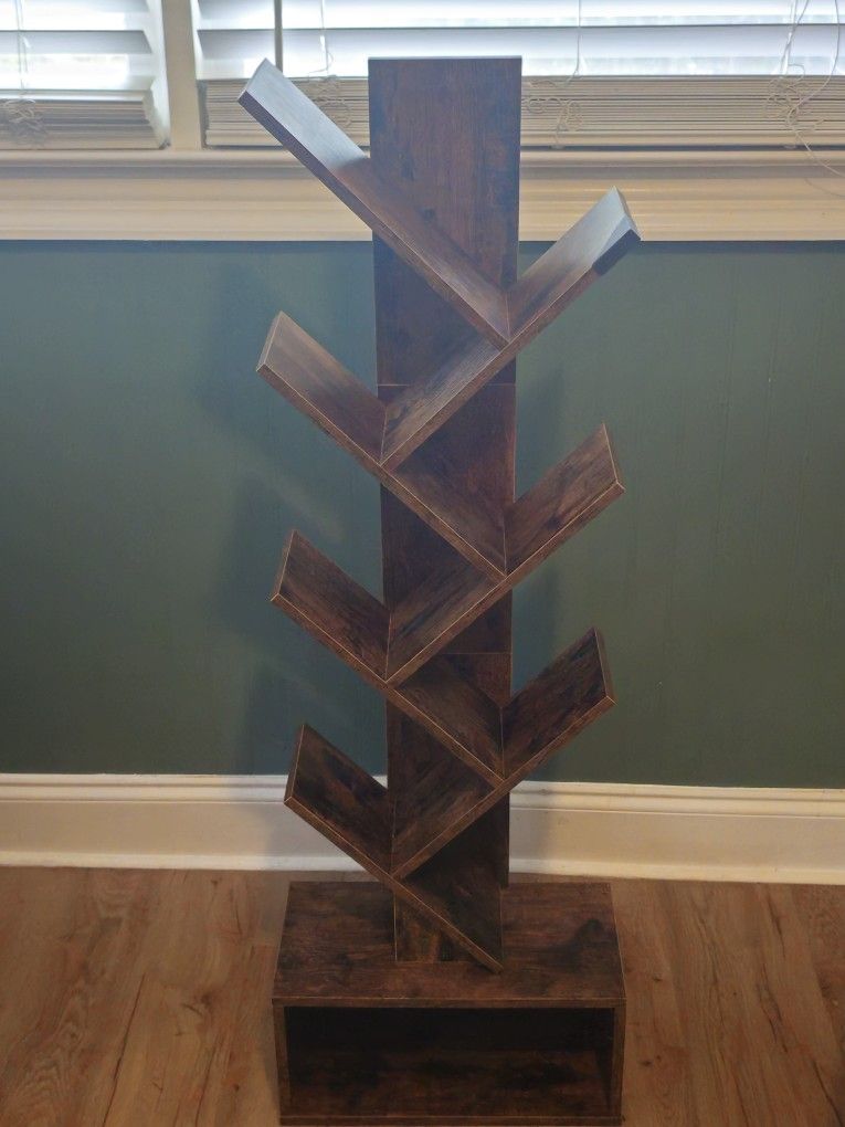 6-Tier Tree Bookshelf, Rustic Brown