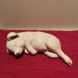 Ceramic Sleeping Pig Figurine 10”L