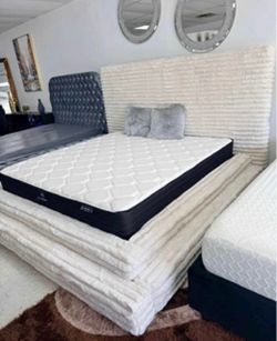 New Queen & King Size Beige Platform Bed Frame USB-C/A CHARGING PORTS Finance available $54