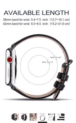 Compatible Apple Watch Band 42mm Leather Compatible iWatch Band/Strap Compatible Apple Watch Series 5 4 3 2 1, 42mm 44mm Black + Gunmetal Buckle