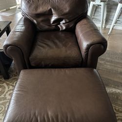 Brown Leather Chair And Ottoman 