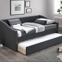 New Twin Size Day Bed w/ Slats + Trundle Charcoal Color.