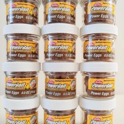 12 Jars BERKLEY PowerBait Garlic Scented Power Clear Eggs Floating Clear Gold-Natural .5oz (14g) - Fishing 