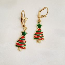 14k Gold Plated Christmas Tree Earring 