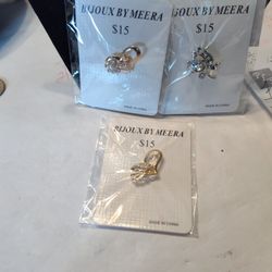 3/$15 Costume Pins. 2 Goldtone Hearts, 1 Tulip, All With Sparkling CZ'S