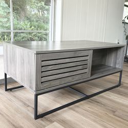 Walker Edison MCM Coffee Table with Cabinets and Cubbies 