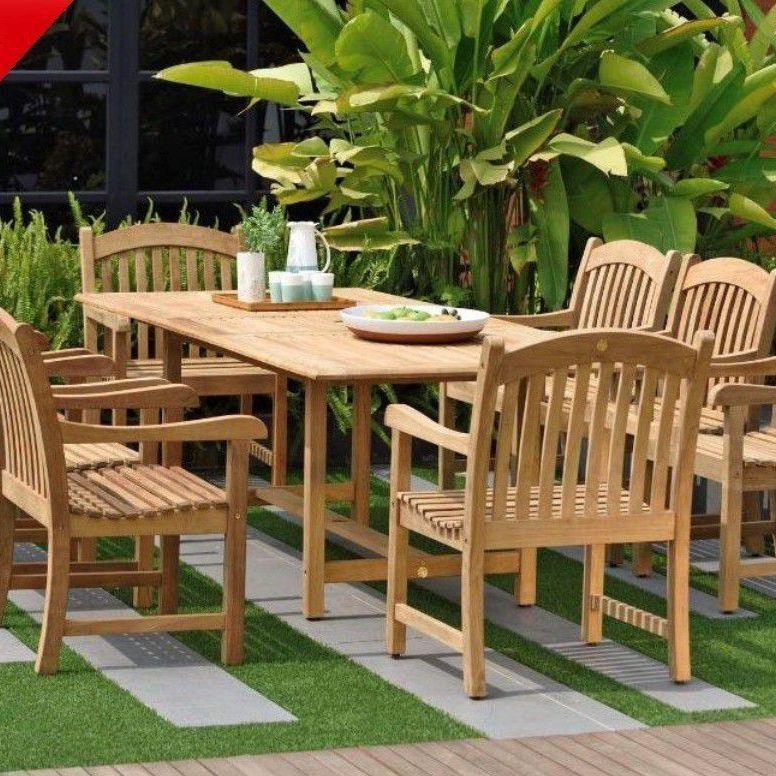 BRAND NEW FREE SHIPPING 9 Piece Rectangular Extendable 100% FSC Solid Teak Wood | Ideal Furniture Dining Set For Outdoor & Patio