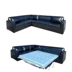 BRAND NEW 7X9FT  SECTIONAL SOFA COUCH CHAISE WITH SLEEPER  BLACK LEATHER 
