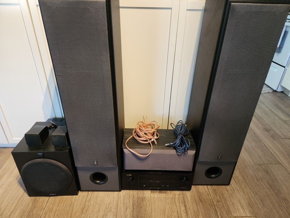 Denon Stereo Receiver, Speakers And Subwoofer