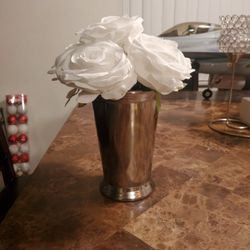 White Flowers  With Silver Vase 