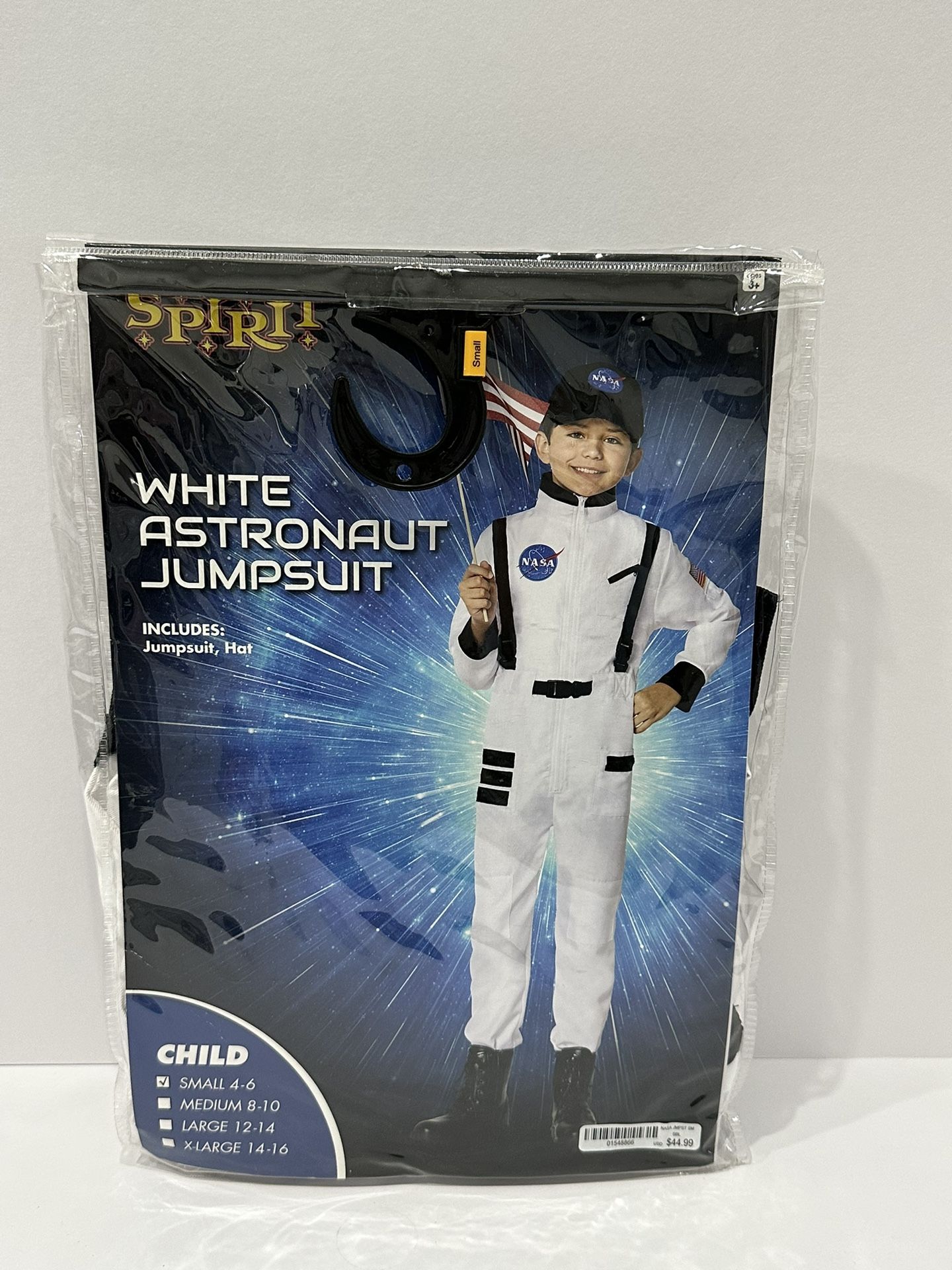 Spirit Child Size Small (4-6) White Astronaut Jumpsuit & Hat Halloween Costume