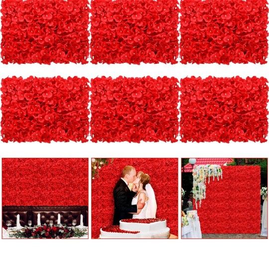 6 Pcs Flower Wall Panels 3D Silk Rose Floral Decorative Faux Flower Wall Background for Wedding Home Decoration Background Shop Party Photo Arr
