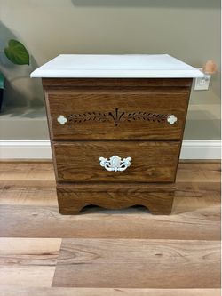 Upcycled Wood Side Table / Nightstand – White Top, One of a Kind