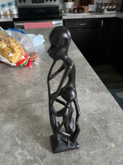 African Hand-Carved Wood Mother and Child Statue