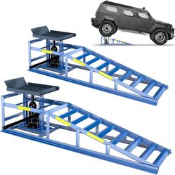 2 Heavy-Duty Car Ramps, 5-Ton (5000 kg) Capacity,with Reflective Strip High-load Hydraulic Ramps,for Safe Nighttime Use, Adjustable Height