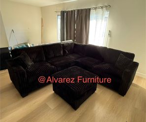 Corduroy sectional sofa with ottoman