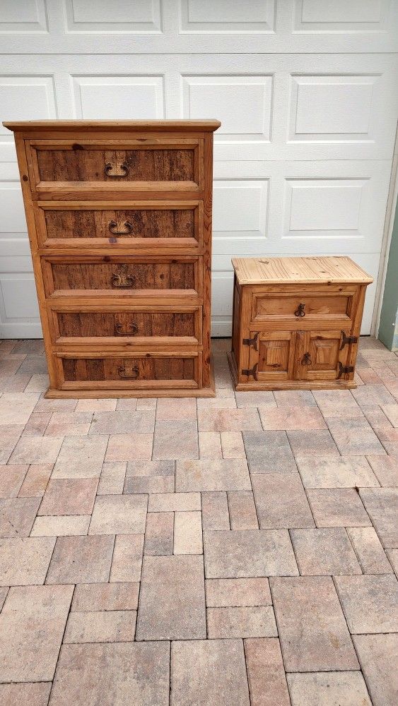 Rustic Wood Chest Of Drawers + Nightstand