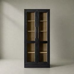 Black Wood Glass Door Display Cabinet