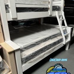 Twin Full White Pine Wood Bunk Bed Litera Complete Set 
