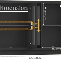 🥨FOTOSOK Buffet Cabinet with Storage, 55.1" Large Sideboard Buffet Table, Modern Sideboard Kitchen Cabinet with 4 Fluted Glass Doors, Wood Coffee B