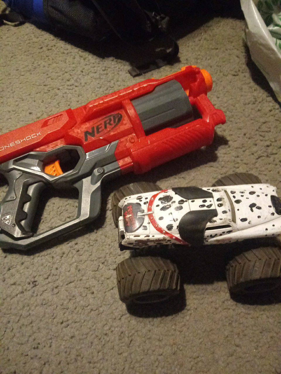 Nerf gun and monster mutt truck
