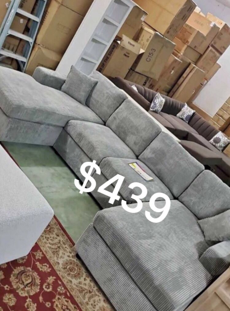 U Shape Sectional Sofa Available In Grey, Dark Grey & Black Corduroy