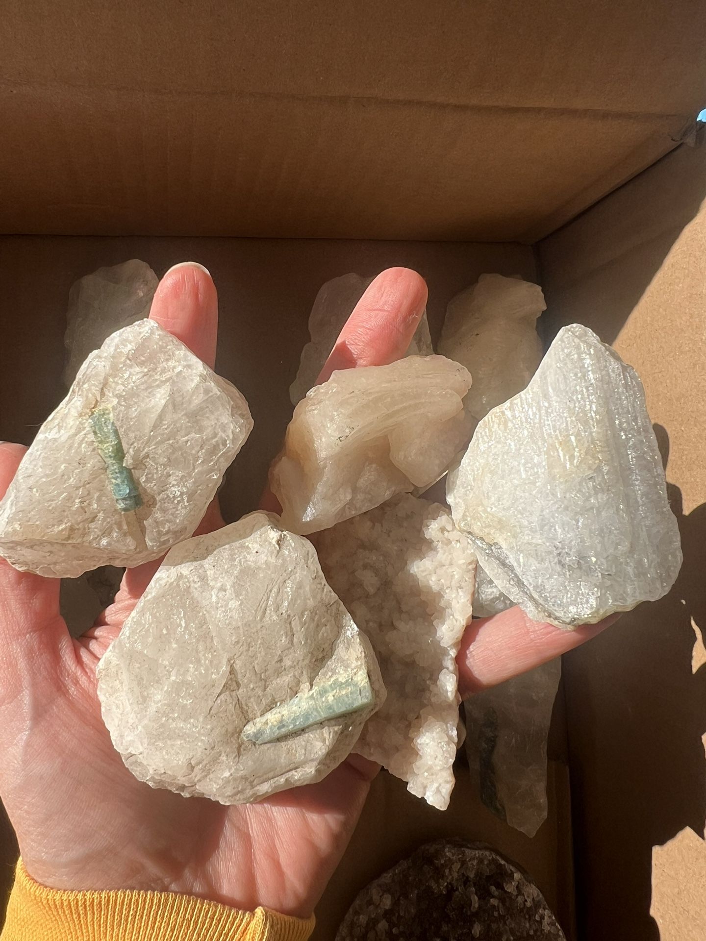 Lot Of BOX Of Real Crystals Tourmaline Amethyst Quartz Citrine And Others