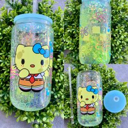 Hello Kitty Sponge Bob Snow Globe Glass Can 