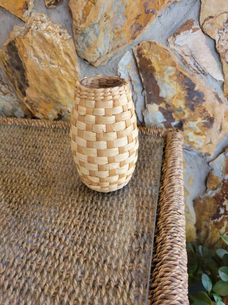 Basket Style Wrapped Glass Vase