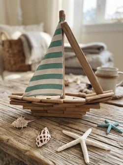 Handcrafted Decorative Wooden Sailboat – Original Wooden Base new
