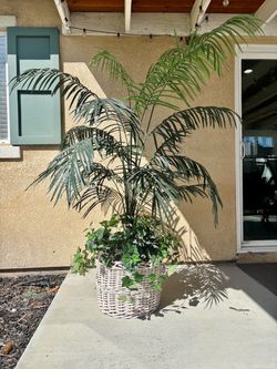 Large artificial faux Plant in White Wicker Basket