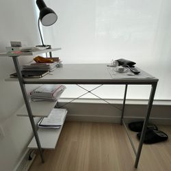 White Desk With Side Shelves 