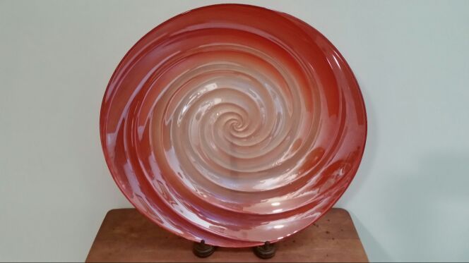 Quadrifoglio Italian art glass bowl, Mauve with glitter swirl