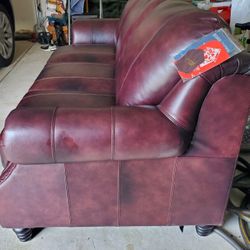 Genuine Leather Sofa (Wine/Burgundy Color)