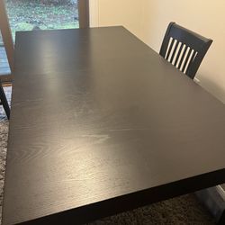Black IKEA Dining Table + 6 Wooden Chairs 