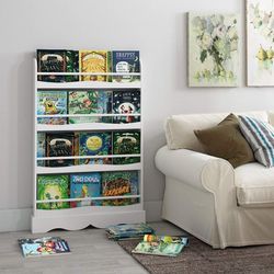 4-Tier Kids Bookshelf, 4 Wall Mounted Bookcase Rack for Children Study Living Room Bedroom, White Finish