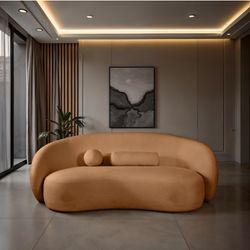 Curved Sofa Terracota Brown Chenille Fabric. New Especial Price