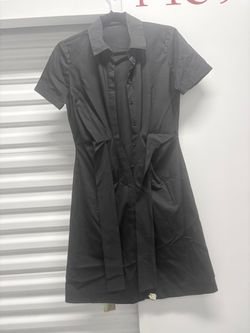 Office black Sleeve Belted Midi Shirt Dress Small Ellie Tahari