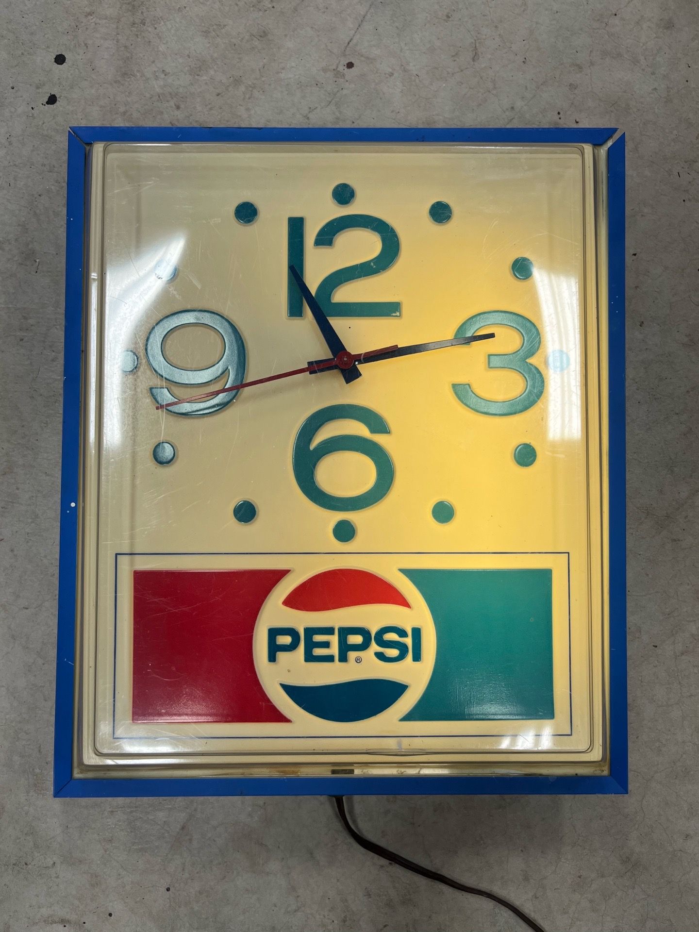 1960s Vintage Pepsi Cola Blue Dots Soda Hanging Wall Clock