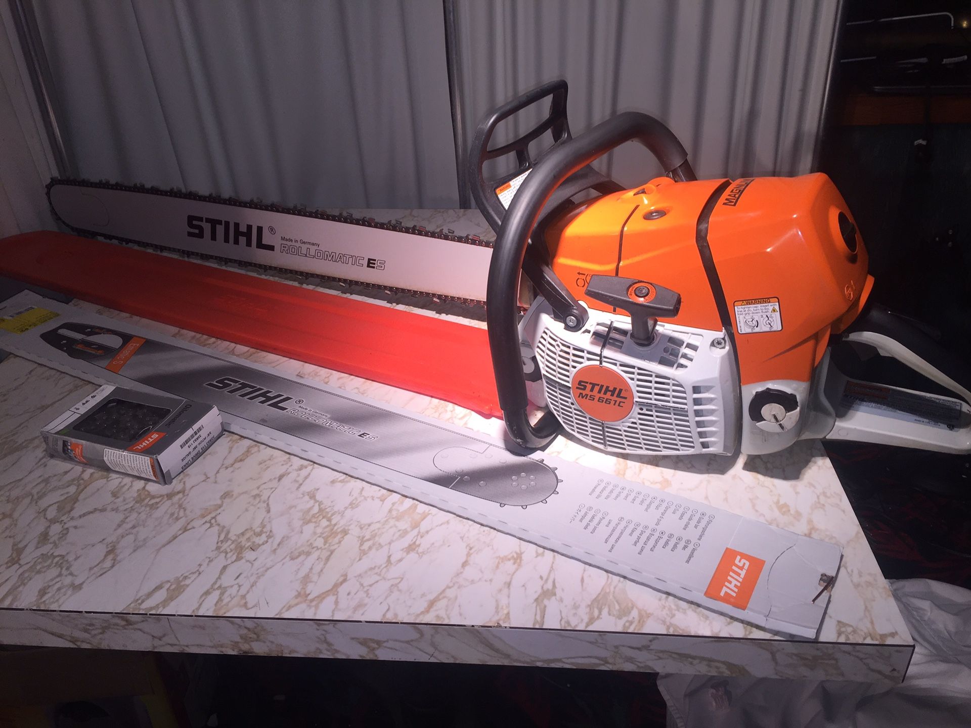Stihl MS661 C Magnum Chainsaw w/ 2 36" Bar / Chains + cover "USED ONCE"