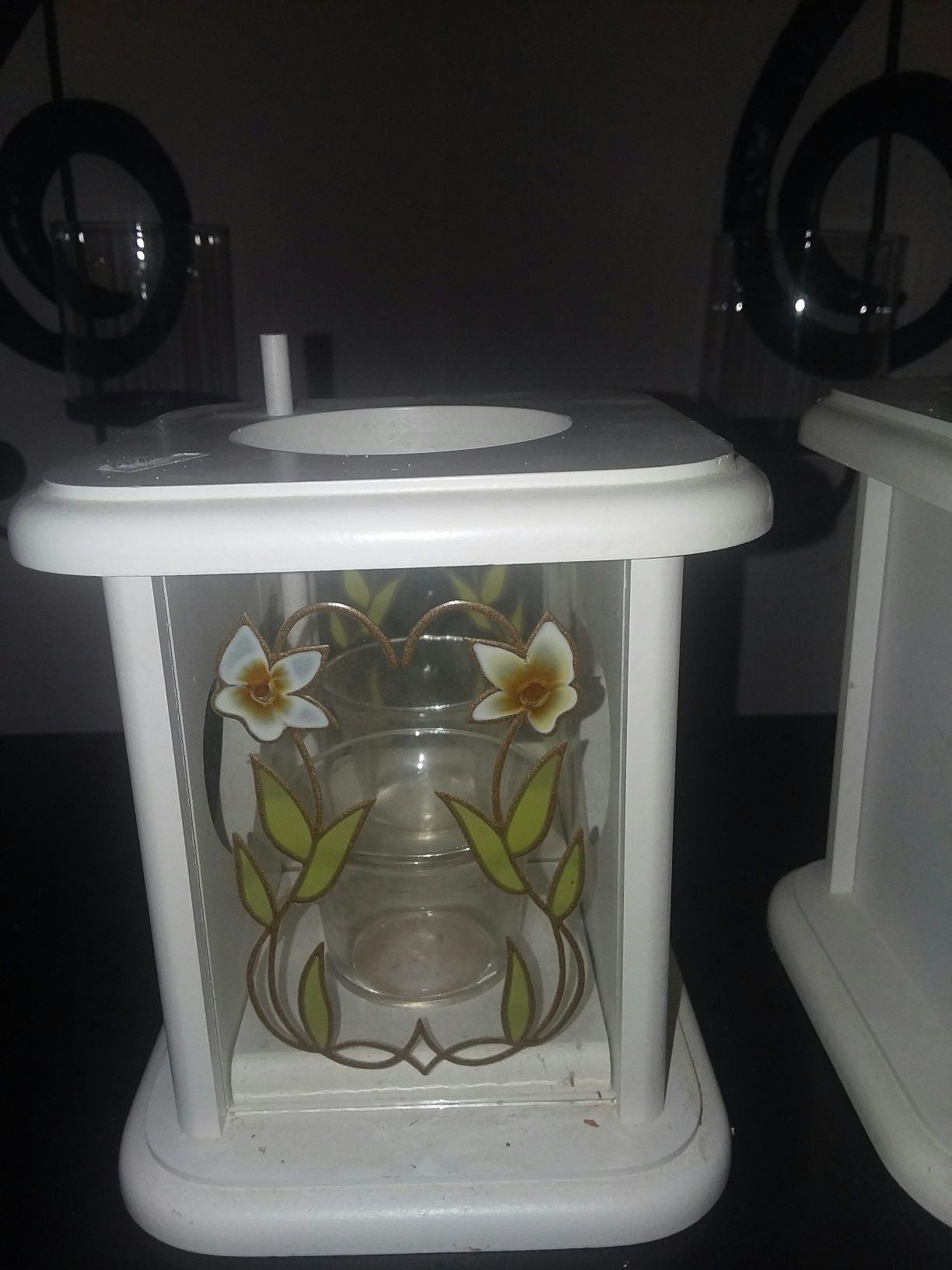 Two, Wooden stained glass floral lantern